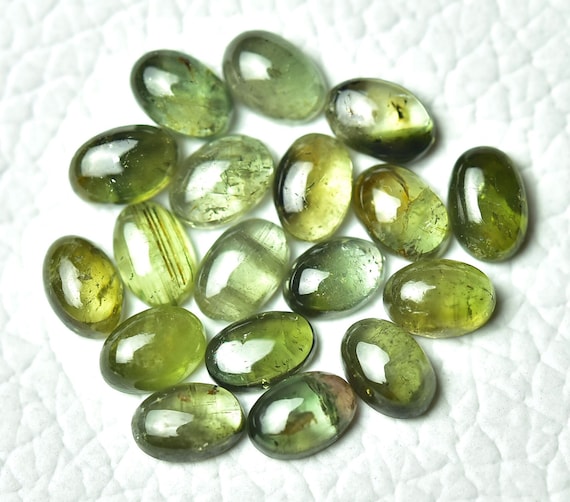 5 Pieces Green Tourmaline Cabochons 4x6mm To 4.3x6.3mm Oval Shape Natural Tourmaline Gemstone Cabs Loose Stone C-19164