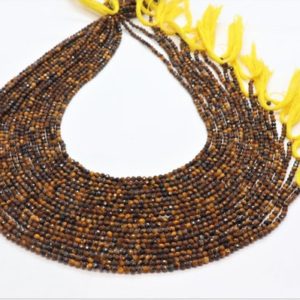 Shop Tiger Eye Rondelle Beads! 5 Strand AAA Natural Tiger Eye Micro Faceted Rondelle Beads, 2.5 MM Tiger eye beads, 13 Inch Faceted Tiger Eye Rondelle Beads | Natural genuine rondelle Tiger Eye beads for beading and jewelry making.  #jewelry #beads #beadedjewelry #diyjewelry #jewelrymaking #beadstore #beading #affiliate #ad