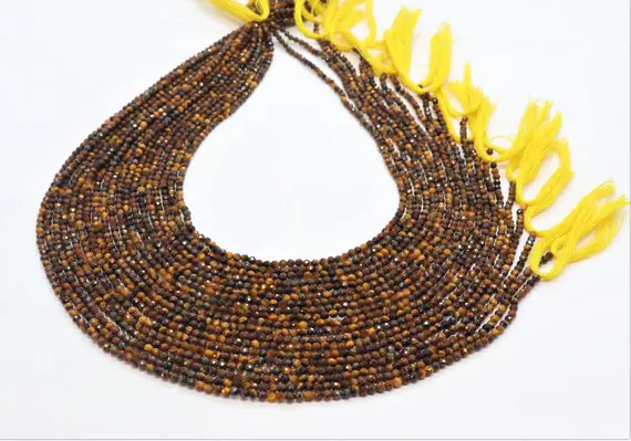 5 Strand Aaa Natural Tiger Eye Micro Faceted Rondelle Beads, 2.5 Mm Tiger Eye Beads, 13 Inch Faceted Tiger Eye Rondelle Beads