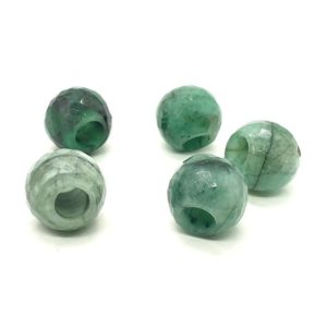 5Pc Lot, Natural Emerald Gemstone, Faceted European Large Hole Beads, AAA+ Quality Green Emerald Round Beads, 5MM Hole May Birthstone, 12MM