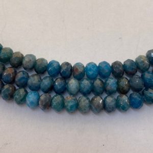 Shop Apatite Rondelle Beads! 7mm Faceted Rondelle Dark Teal Apatite Gemstone Beads. Full 15" strand of Apatite rondelle beads, about 90  per strand. | Natural genuine rondelle Apatite beads for beading and jewelry making.  #jewelry #beads #beadedjewelry #diyjewelry #jewelrymaking #beadstore #beading #affiliate #ad