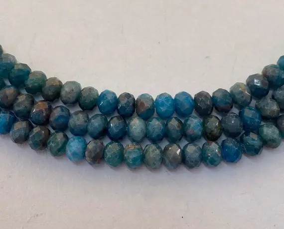 7mm Faceted Rondelle Dark Teal Apatite Gemstone Beads. Full 15" Strand Of Apatite Rondelle Beads, About 90  Per Strand.