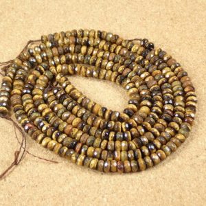 Shop Tiger Eye Rondelle Beads! 6mm Tiger Eye Rondelle Beads – Brown and Gold Faceted Center Drilled Sparkly Gemstone Beads for Jewelry Making and Design | Natural genuine rondelle Tiger Eye beads for beading and jewelry making.  #jewelry #beads #beadedjewelry #diyjewelry #jewelrymaking #beadstore #beading #affiliate #ad