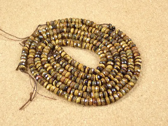 6mm Tiger Eye Rondelle Beads - Brown And Gold Faceted Center Drilled Sparkly Gemstone Beads For Jewelry Making And Design