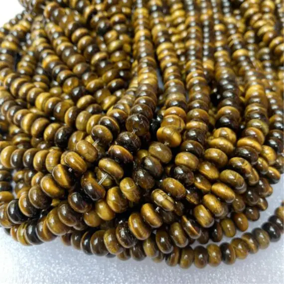 8x5mm Tiger Eye Rondelle Beads, Yellow Tiger Eye Stone Beads , Supplies , Findings