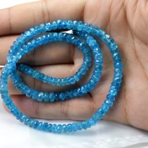 Shop Apatite Rondelle Beads! 9 Inches Faceted Neon Apatite Rondelle Beads, Natural Gemstone Neon Apatite Micro Beads Size 5 mm Top Quality | Natural genuine rondelle Apatite beads for beading and jewelry making.  #jewelry #beads #beadedjewelry #diyjewelry #jewelrymaking #beadstore #beading #affiliate #ad