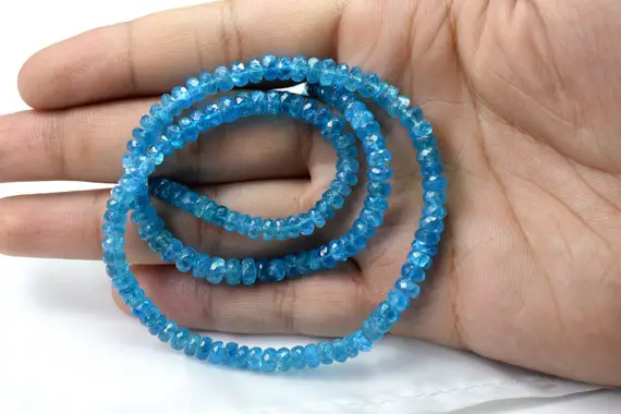 9 Inches Faceted Neon Apatite Rondelle Beads, Natural Gemstone Neon Apatite Micro Beads Size 5 Mm Top Quality