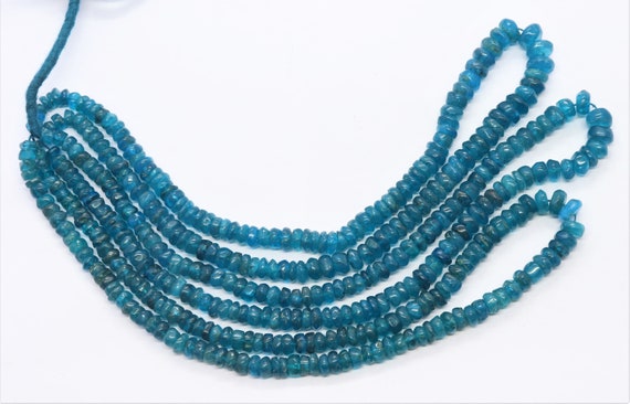 Aaa Natural Neon Apatite Smooth Rondelle Beads, 5-6 Mm Dark Blue Apatite Beads, 15 Inch Smooth Neon Apatite Rondelle Beads