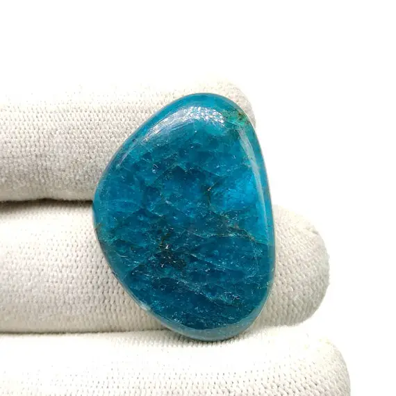 Apatite Cabochon 32x23x7 Mm Fancy Shape 55ct Natural Neon Blue Apatite Gemstone For Jewelry Wire Wrapping Cab00685