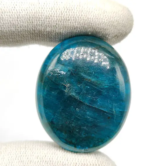Apatite Cabochon 33x27x9 Mm Oval Shape 90ct Natural Neon Blue Apatite Gemstone For Wire Wrapping Cab00681