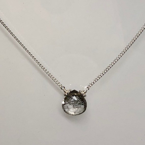 Black Rutilated Quartz Necklace, Crystal Quartz Jewelry, Rutile Quartz Pendant, Natural Rutilated Quartz, Genuine Crystal Necklace Gift