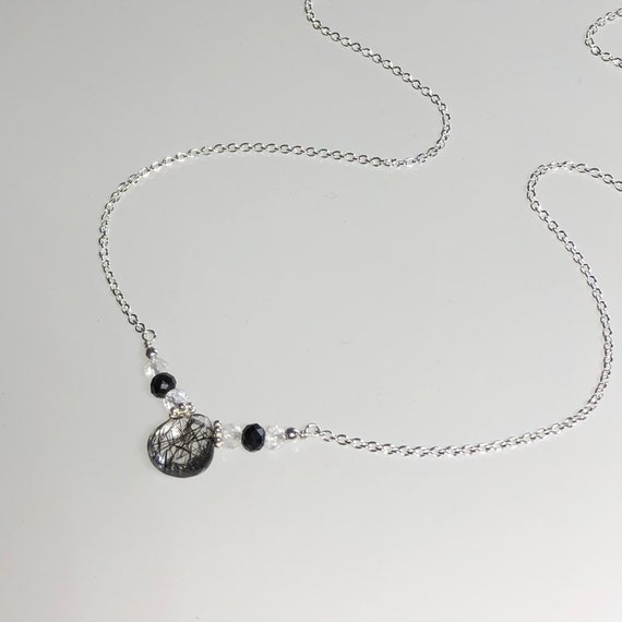 Black Rutilated Quartz Necklace, Crystal Quartz Jewelry, Rutile Quartz Pendant, Natural Rutilated Quartz, Genuine Crystal, Black Tourmaline