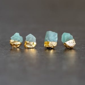Blue Apatite Earrings, Gold Dipped Raw Crystal Earrings, Natural Birthstone Studs, Healing Gemstone Gift for Friend, Gold Tiny Apatite Studs | Natural genuine Apatite earrings. Buy crystal jewelry, handmade handcrafted artisan jewelry for women.  Unique handmade gift ideas. #jewelry #beadedearrings #beadedjewelry #gift #shopping #handmadejewelry #fashion #style #product #earrings #affiliate #ad