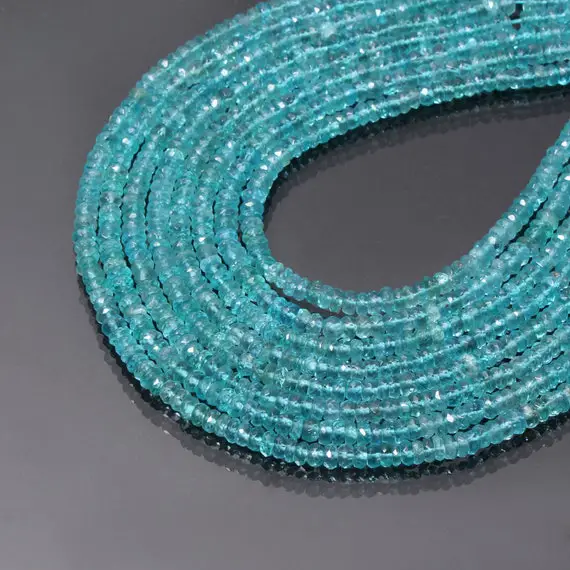 Blue Apatite Faceted Rondelle Beads, 4mm/ 5mm Blue Apatite Gemstone Beads, Apatite Jewelry Beads, Genuine Apatite Rondelle Beads 13" Strand