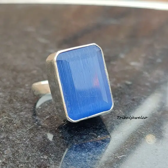 Blue Calcite Ring, 925 Sterling Silver, Spiritual Ring, Unisex Ring, All Occasion Gift, Handmade Ring, Meditation Stone, Healing Ring