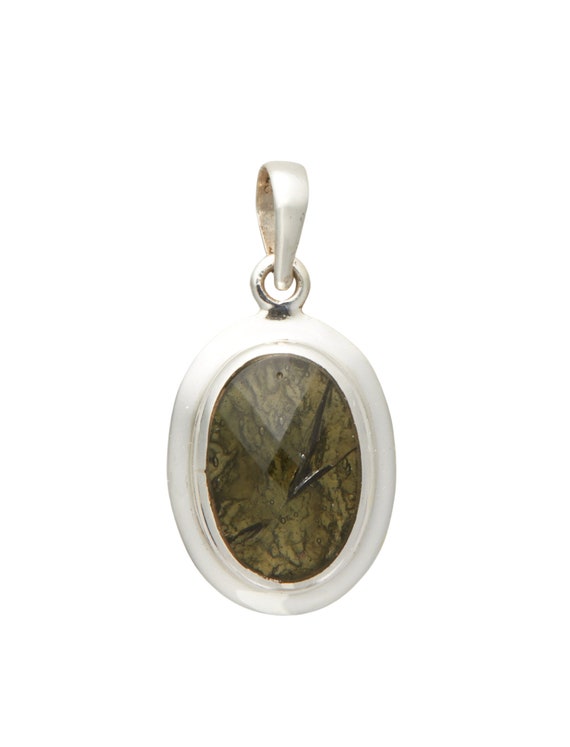 Faceted Moldavite Pendant In Sterling Silver - Moldavite Necklace - Genuine Moldavite Crystal Pendant - Authentic Moldavite Jewelry - #8