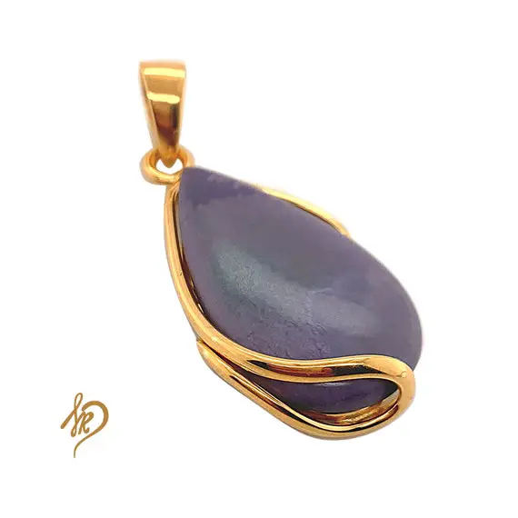 Genuine Sugilite Pendant, Silver Gold Plated Jewelry, Unique Pendant With Natural Stone, Dangle Pendant With Purple Stone, Sugilite Jewelry