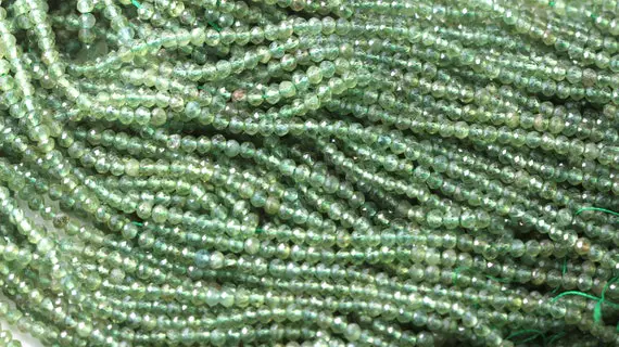 Green Apatite Rondelles Beads Faceted Gemstones, Your Choice Of Quarter, Half Or Full Strand Semiprecious Gemstone Beads 2.8mm To 3.8mm Kj