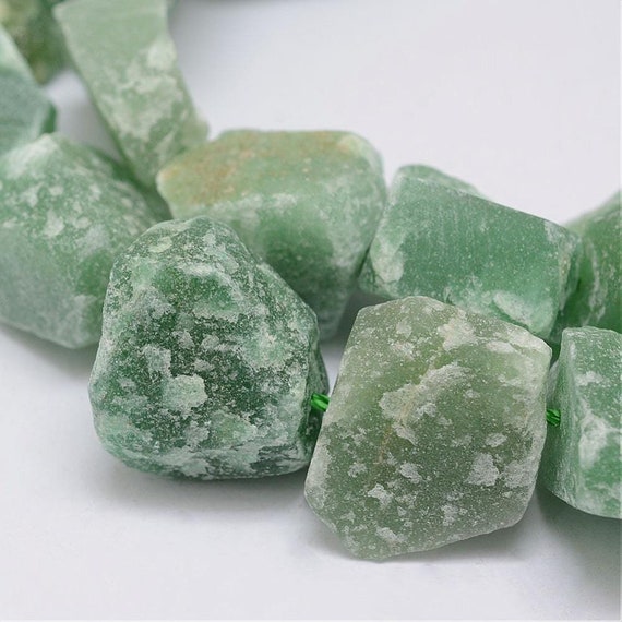 Green Aventurine Raw Rough Natural Green Aventurine Strands, Nuggets Size:14~18mm Wide, 15~20mm Long, 10~14mm Thick, Hole 1mm