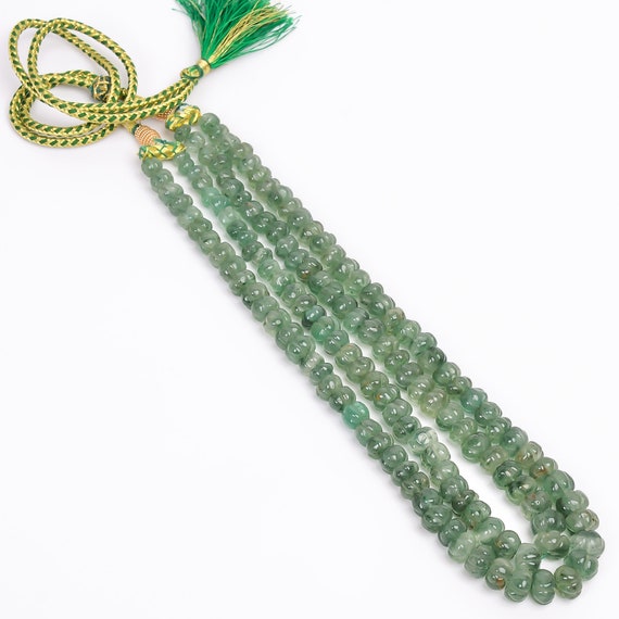 Green Aventurine Rondelle Carved Beads 7x7 10x10mm Necklace Adjust 567.5 Ct Hj42
