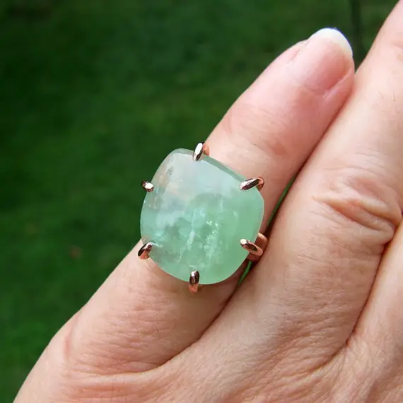 Green Calcite Ring, Copper Size 5.25