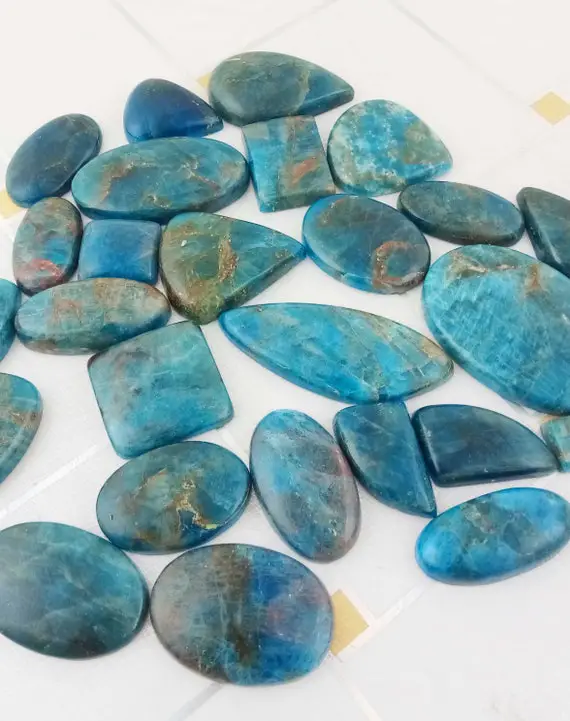 High Quality Of Natural Neon Apatite Cabochon, Mix Shape Neon Apatite Cabochon, Wholesale Women Jewelry Loose Cabochon, ( 10-40 Mm Approx)