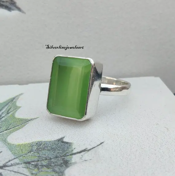 Lite Green Calcite Ring ,  Hand Crafted Silver , Gemstone Silver,  925 Sterling Silver,  Daily Wear Ring ,gift For Her, Lovable Ring.
