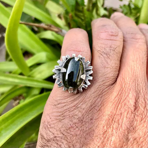 Moldavite Ring, Polish Moldavite Ring, Moldavite, Silver Ring, Czech Ring, Moldavite Meteorite Ring, Meteorite Ring, Genuine Moldavite Ring