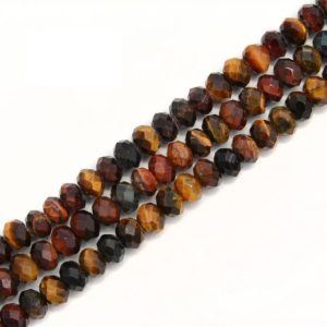 Shop Tiger Eye Rondelle Beads! Multi Color Tiger Eye Faceted Rondelle Beads Size 4x6mm 5x8mm 15.5" Strand | Natural genuine rondelle Tiger Eye beads for beading and jewelry making.  #jewelry #beads #beadedjewelry #diyjewelry #jewelrymaking #beadstore #beading #affiliate #ad