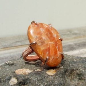 Orange Calcite Ring, Copper size 9 | Natural genuine Calcite rings, simple unique handcrafted gemstone rings. #rings #jewelry #shopping #gift #handmade #fashion #style #affiliate #ad