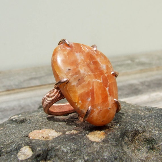 Orange Calcite Ring, Copper Size 9