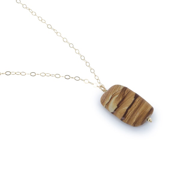 Picture Jasper 14k Gf Gold Necklace, Unique One Of A Kind Gemstones, Anniversary & Birthday Gifts For Her,