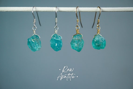 Raw Apatite Earrings • Blue Apatite Jewelry • Raw Crystal Earrings • Gemini Jewelry • Crystal Dangle Earrings • Wedding Earrings