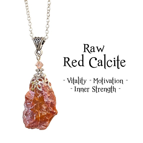 Raw Red Calcite Pendant, Healing Jewelry, Handmade Gemstone Necklace