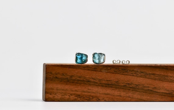 Raw Sky Apatite Gemstone Stud Earrings, Apatite Earrings, Silver Stud Earrings With Blue Apatite, Gemstone Stud Earrings, Gemstone Earrings