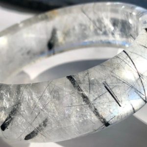 Shop Rutilated Quartz Bracelets! Rutilated  Black Rainbow Quartz Crystal Gemstone Natural Clear Healing Chakra Bangle- 57.1mm/2.25 or 60mm/2.36in (other size available) | Natural genuine Rutilated Quartz bracelets. Buy crystal jewelry, handmade handcrafted artisan jewelry for women.  Unique handmade gift ideas. #jewelry #beadedbracelets #beadedjewelry #gift #shopping #handmadejewelry #fashion #style #product #bracelets #affiliate #ad