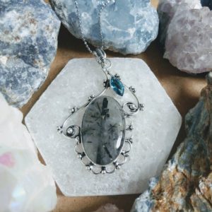Rutilated quartz necklace with blue topaz 925 silver pendant crystal healing natural stone | Natural genuine Gemstone necklaces. Buy crystal jewelry, handmade handcrafted artisan jewelry for women.  Unique handmade gift ideas. #jewelry #beadednecklaces #beadedjewelry #gift #shopping #handmadejewelry #fashion #style #product #necklaces #affiliate #ad