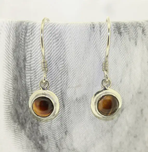 Small Round Tigers Eye Earrings / Sterling Silver Tigers Eye Earrings / Double Set Tigers Eye Earrings / Brown Stone Earring /pisces Gift