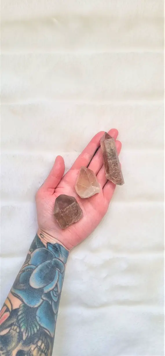 Smokey Rutile Quartz Crystal Points - Raw Rutilated Crystals For Crystal Grid - Reiki Charged Chakra Stone - Crystal Point