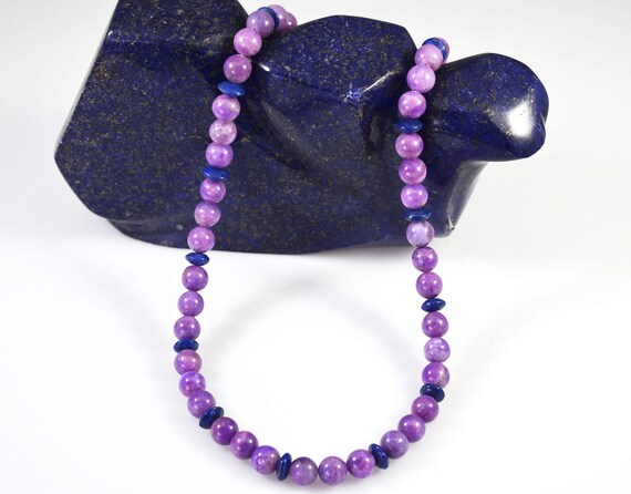 Rare Sugilite And Lapis Lazuli Necklace 18 Inches With A Sterling Lobster Clasp