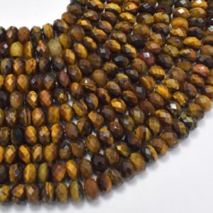 Shop Tiger Eye Rondelle Beads! Tiger Eye Beads, 4x6mm Faceted Rondelle, 15.5 Inch, Full strand, Approx. 98 beads, Hole 1mm (426024002) | Natural genuine rondelle Tiger Eye beads for beading and jewelry making.  #jewelry #beads #beadedjewelry #diyjewelry #jewelrymaking #beadstore #beading #affiliate #ad