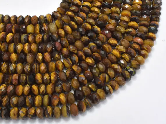 Tiger Eye Beads, 4x6mm Faceted Rondelle, 15.5 Inch, Full Strand, Approx. 98 Beads, Hole 1mm (426024002)
