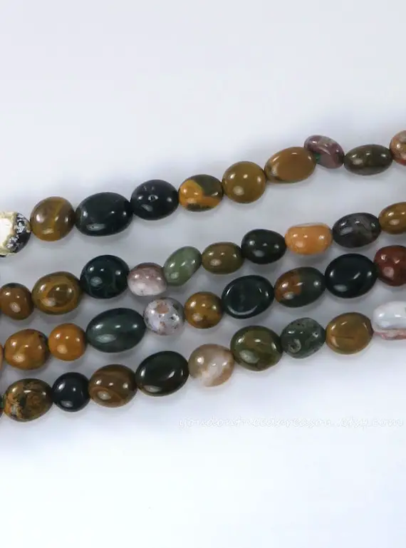 14" Strand Of Natural Ocean Jasper Nugget Pebble Beads | Natural Gemstone Beads | Approximate Size Of Beads Is 5-10x6-7x3-7mm
