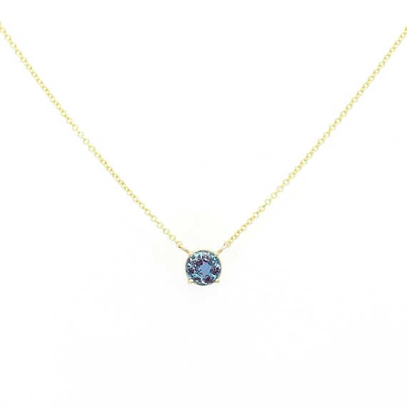 14k Lab Alexandrite Necklace | 6.0mm Alexandrite Pendant | June Birthstone Necklace | Solitaire Real Gold Necklace | Prong Necklace