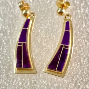 Shop Sugilite Earrings! 14k Sugilite Earrings Gold Navajo Inlay Earrings Vintage Signed Gilbert Nelson Sugilite Earrings Dangle Southwestern Jewelry | Natural genuine Sugilite earrings. Buy crystal jewelry, handmade handcrafted artisan jewelry for women.  Unique handmade gift ideas. #jewelry #beadedearrings #beadedjewelry #gift #shopping #handmadejewelry #fashion #style #product #earrings #affiliate #ad