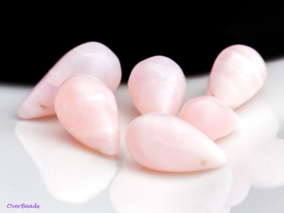 16 - 19mm 5pc Pink Peruvian Opal Teardrop Beads, Top Drilled, Round Polished Smooth, Pendants, Opal, Teardrop Opal, Gemstone Beads, Ov49