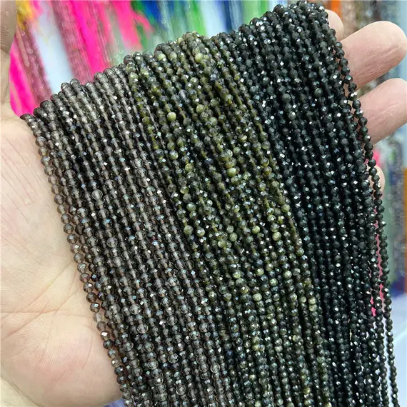 2/3/4mm Natural Obsidian Beads,micro Gemstone Bead,gold Obsidian Bead,faceted Ice Obsidian,black Obsidian Beads For Jewelry Making 15.5"