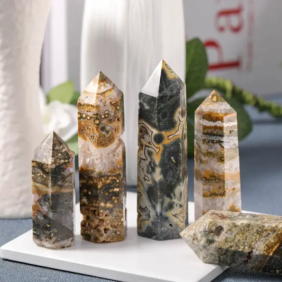 2-3.5 Inches,natural Ocean Jasper Tower, Ocean Jasper Points, Crystal Tower ,gemstone Point ,crystal Gifts, Home Decor,crystal Obeliak Wand.