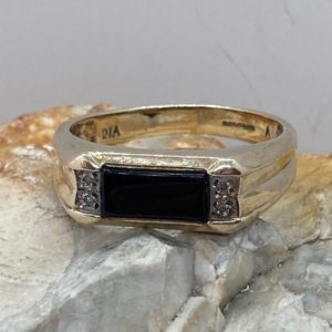 Shop Jet Rings! 20th century 9ct gold jet and diamond signet band ring stacker spacer size ukW1/2 usa11.25 | Natural genuine Jet rings, simple unique handcrafted gemstone rings. #rings #jewelry #shopping #gift #handmade #fashion #style #affiliate #ad