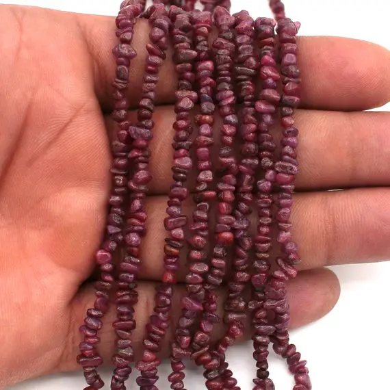 34" Strand Natural Ruby Uncut Chips, Aaa Quality Natural Ruby Smooth Beads, Ruby Polish Chips Gemstone Beads, Red Ruby Raw Beads, Bulk Bead